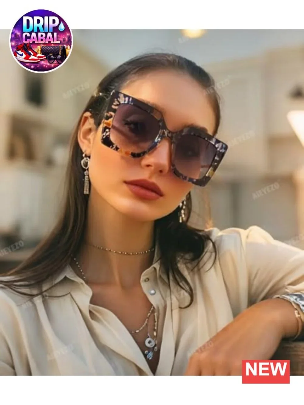 Oversized Square Sunglasses for Women UV400 Protection Retro Metal Frame